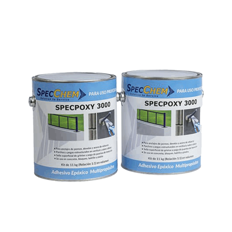 SPECPOXY 3000 es un adhesivo epoxico estructural tipo gel de dos componentes, insensitivo a la humedad, y de alto modulo. SPECPOXY 3000 es 100% sólidos, libre de solventes, bajo olor, altas resistencias y que no escu-rre
